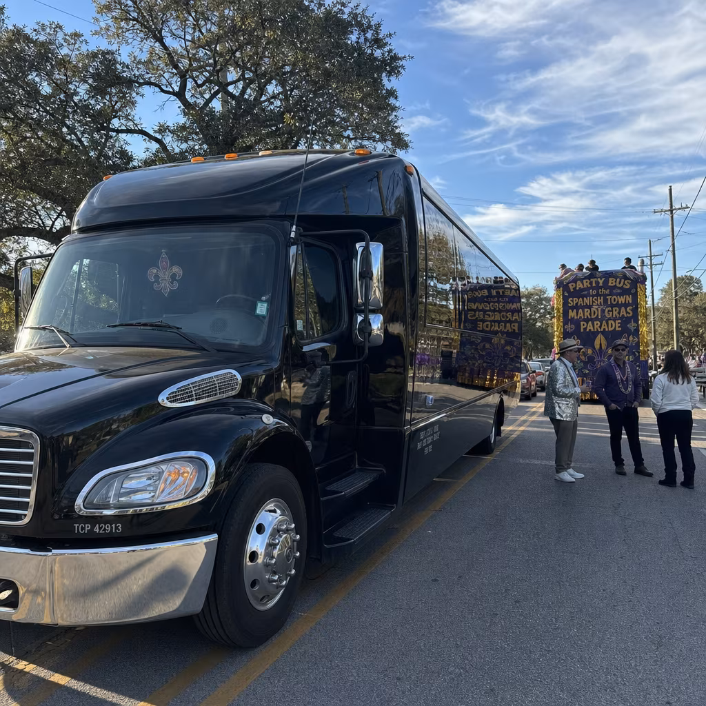 Party Bus to the Spanish Town Mardi Gras Parade