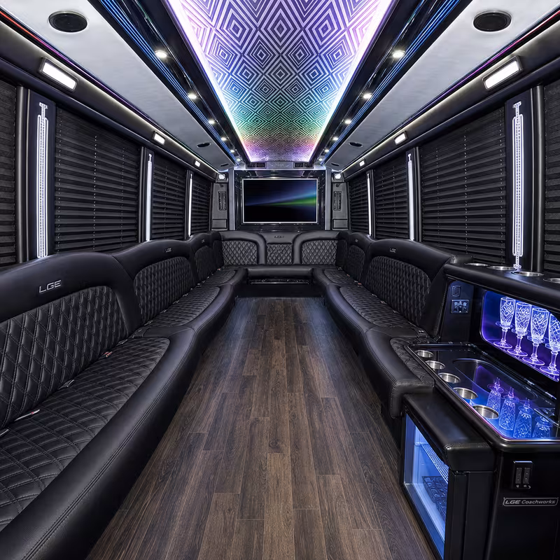 28 Passenger Party Bus Interior