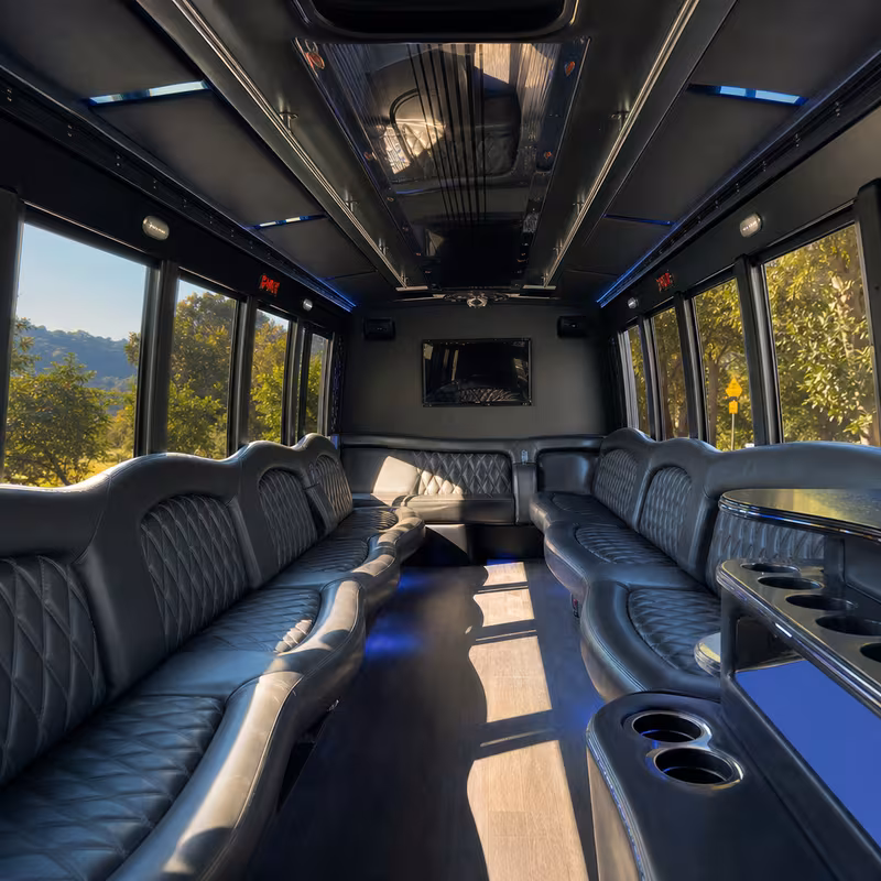 Passenger watching the Baton Rouge scenery during a regional party bus road trip