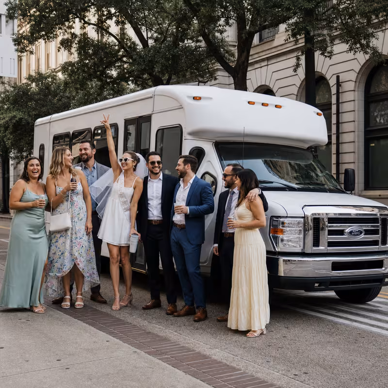 Black Mercedes Sprinter van staged for an Baton Rouge Bachelor & Bachelorette Transportation group