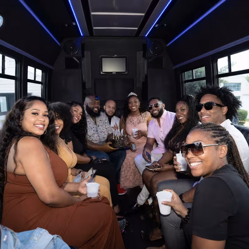Black Mercedes Sprinter van staged for an Baton Rouge Birthday Transportation group