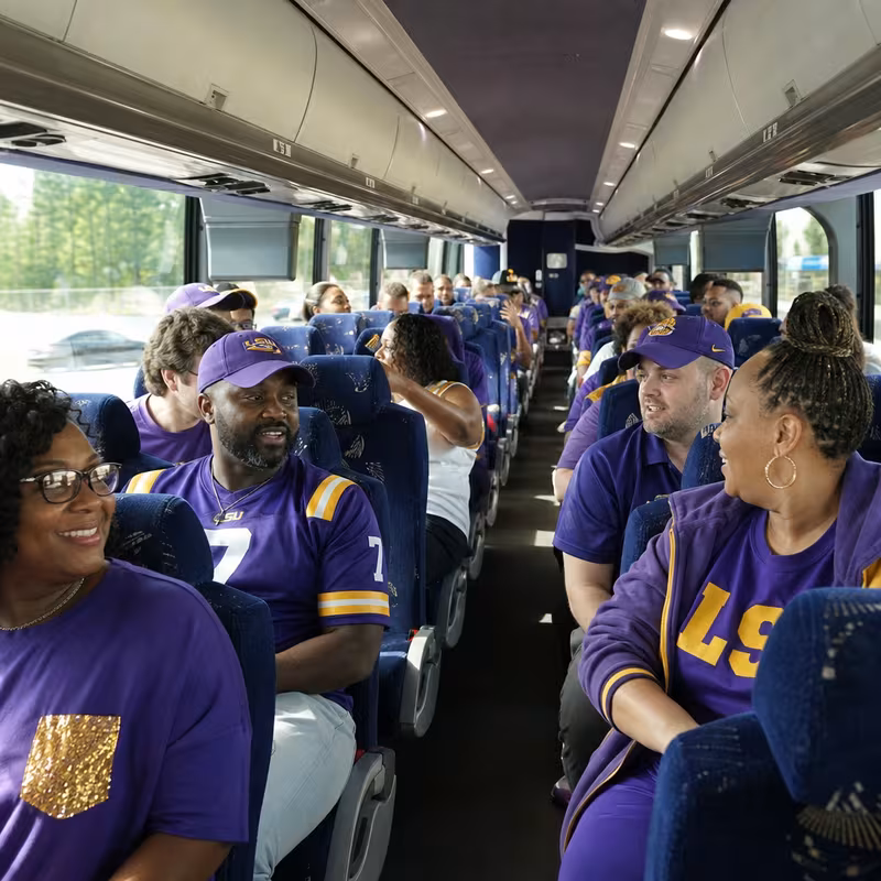 Passenger seating aboard a Baton Rouge party bus rental