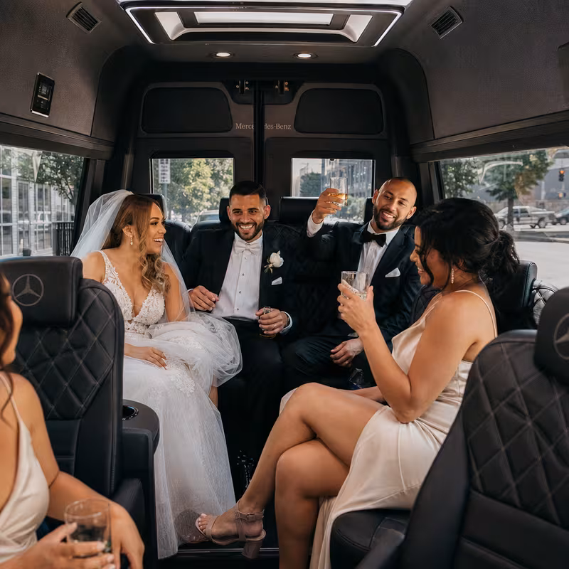 Black Mercedes Sprinter van staged for an Baton Rouge Wedding Transportation group